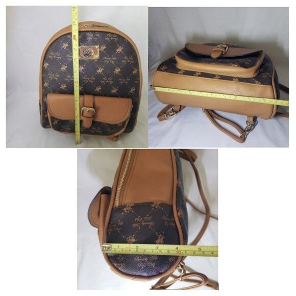 Beverly Hills Polo Club Womens Monogram Backpack Purse Brown Beige Zipper Close - Picture 16 of 16